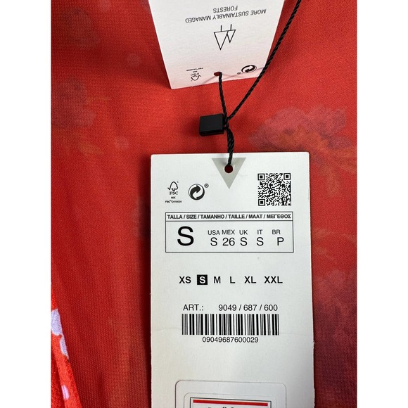 Zara Wrap Mini Dress Sz Small Red Blue Floral Long Sleeve Ruched Stretch‎ A-Line - Picture 8 of 12